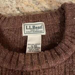 Vintage LL Bean Mens XL Jumper Sweater Crewneck Brown 100% Wool Shetland